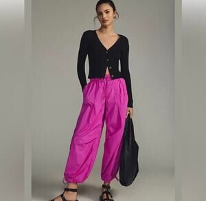 Daily Practice by Anthropologie Base Jump Parachute Pants Hot Pink Magenta Small